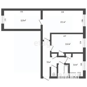 3-к квартира, вторичка, 58м2, 1/2 этаж