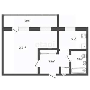 1-к квартира, вторичка, 42м2, 2/5 этаж