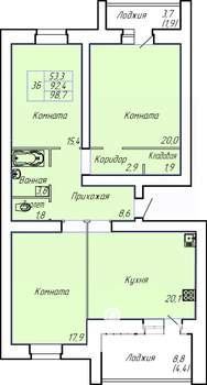 3-к квартира, строящийся дом, 99м2, 3/15 этаж