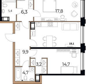 2-к квартира, вторичка, 81м2, 2/17 этаж
