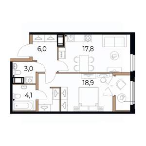 1-к квартира, вторичка, 52м2, 9/17 этаж