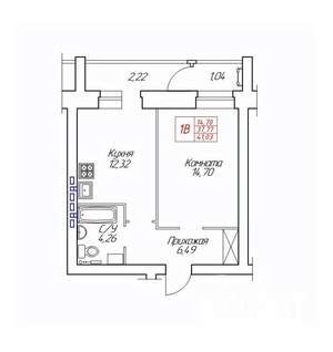 1-к квартира, вторичка, 41м2, 5/8 этаж