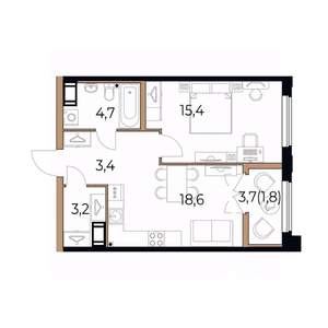 1-к квартира, вторичка, 47м2, 8/17 этаж