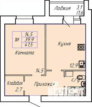 1-к квартира, строящийся дом, 42м2, 7/15 этаж