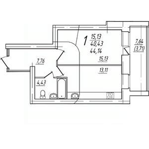 1-к квартира, вторичка, 41м2, 9/9 этаж