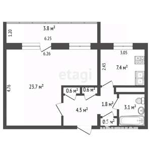 1-к квартира, вторичка, 42м2, 3/5 этаж