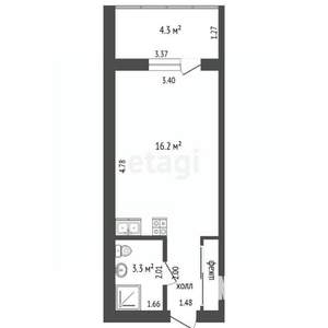 Студия квартира, вторичка, 23м2, 1/9 этаж