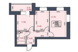 2-к квартира, вторичка, 57м2, 2/10 этаж
