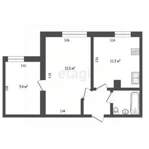 2-к квартира, вторичка, 43м2, 9/9 этаж