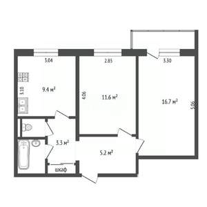 2-к квартира, вторичка, 50м2, 10/10 этаж