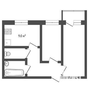 2-к квартира, вторичка, 53м2, 1/9 этаж