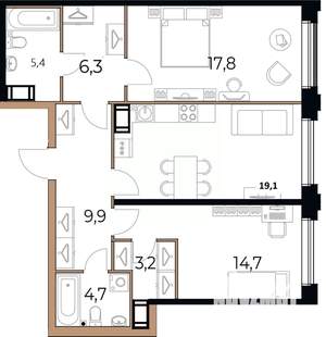 2-к квартира, вторичка, 81м2, 2/17 этаж