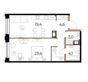 1-к квартира, вторичка, 55м2, 4/17 этаж