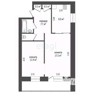 2-к квартира, вторичка, 50м2, 5/5 этаж