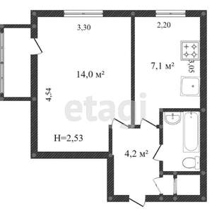 1-к квартира, вторичка, 34м2, 4/9 этаж