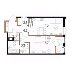 1-к квартира, вторичка, 55м2, 17/17 этаж