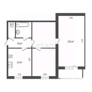 2-к квартира, вторичка, 50м2, 4/9 этаж