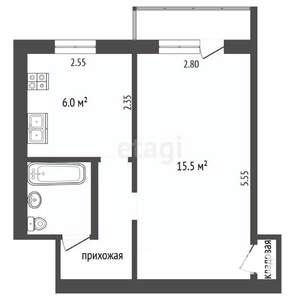 1-к квартира, вторичка, 29м2, 2/5 этаж