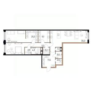 2-к квартира, вторичка, 120м2, 4/17 этаж