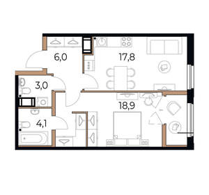 1-к квартира, вторичка, 52м2, 15/17 этаж
