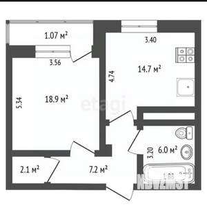 1-к квартира, вторичка, 49м2, 12/12 этаж