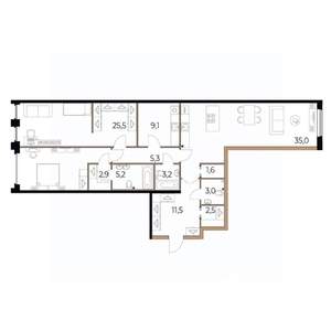 2-к квартира, вторичка, 121м2, 2/17 этаж