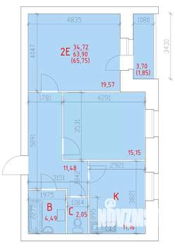 2-к квартира, строящийся дом, 66м2, 9/16 этаж