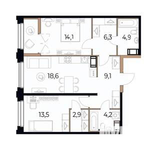 2-к квартира, вторичка, 75м2, 4/17 этаж