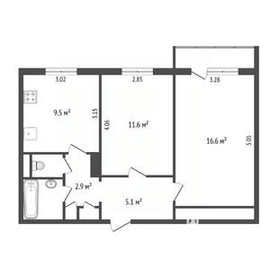 2-к квартира, вторичка, 50м2, 3/9 этаж