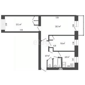 3-к квартира, вторичка, 59м2, 2/5 этаж