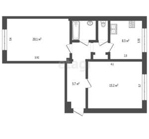 2-к квартира, вторичка, 58м2, 1/5 этаж