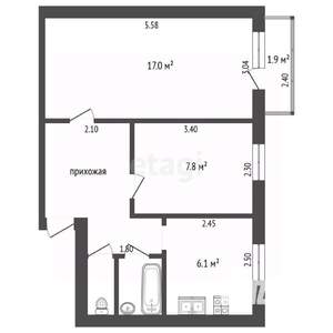 2-к квартира, вторичка, 42м2, 5/5 этаж