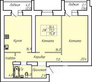 2-к квартира, строящийся дом, 75м2, 2/15 этаж