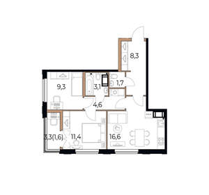2-к квартира, вторичка, 57м2, 16/17 этаж