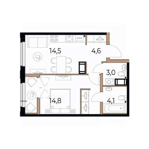1-к квартира, вторичка, 42м2, 13/17 этаж