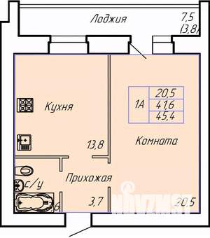 1-к квартира, строящийся дом, 45м2, 1/15 этаж