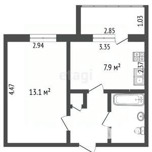 1-к квартира, вторичка, 29м2, 8/9 этаж