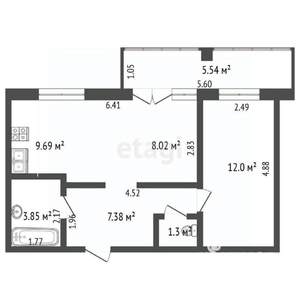 2-к квартира, вторичка, 48м2, 1/10 этаж