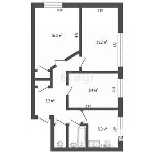 3-к квартира, вторичка, 51м2, 1/5 этаж
