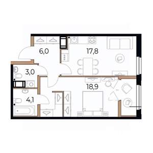 1-к квартира, вторичка, 52м2, 10/17 этаж