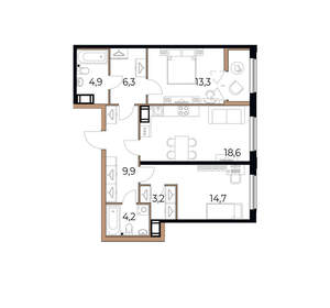 2-к квартира, вторичка, 77м2, 13/17 этаж