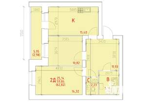 2-к квартира, строящийся дом, 63м2, 14/16 этаж