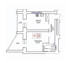 1-к квартира, строящийся дом, 47м2, 1/8 этаж
