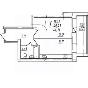 1-к квартира, вторичка, 44м2, 6/9 этаж