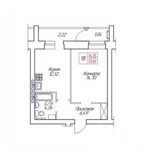 1-к квартира, строящийся дом, 41м2, 5/8 этаж