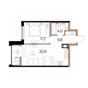 1-к квартира, вторичка, 44м2, 5/17 этаж