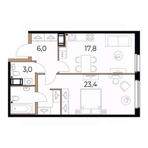 1-к квартира, вторичка, 54м2, 4/17 этаж